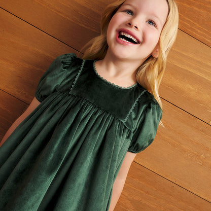 Evergreen Velveteen Babydoll Petticoat Dress
