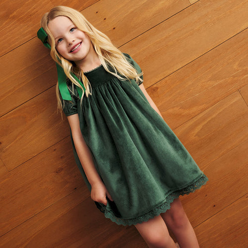 Evergreen Velveteen Babydoll Petticoat Dress