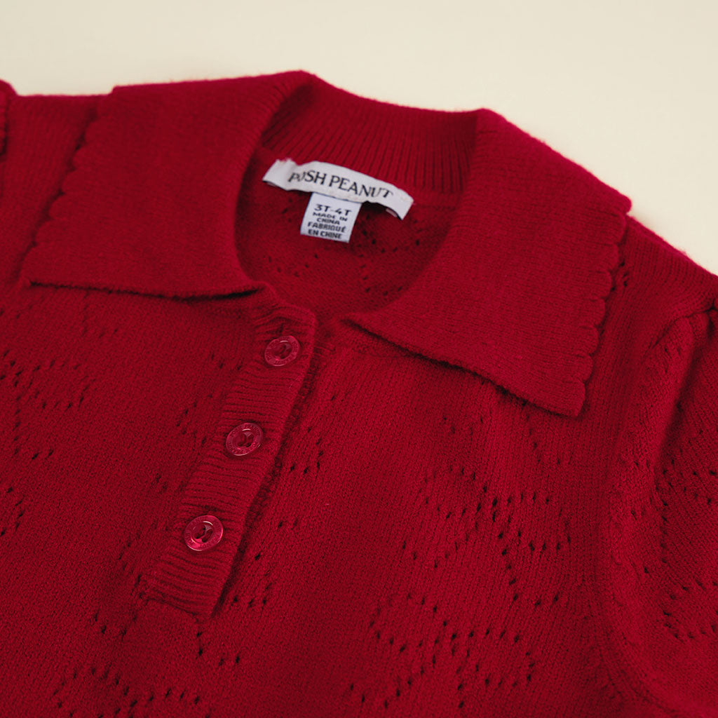 Crimson Red Pointelle Sweater Polo