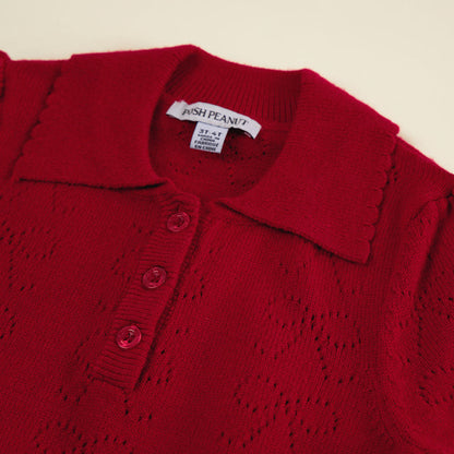 Crimson Red Pointelle Sweater Polo