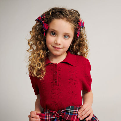 Crimson Red Pointelle Sweater Polo