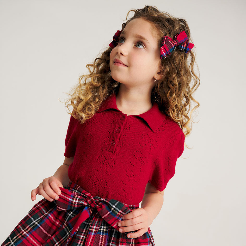 Crimson Red Pointelle Sweater Polo