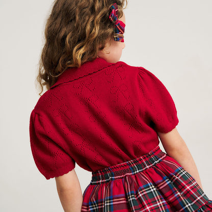 Crimson Red Pointelle Sweater Polo