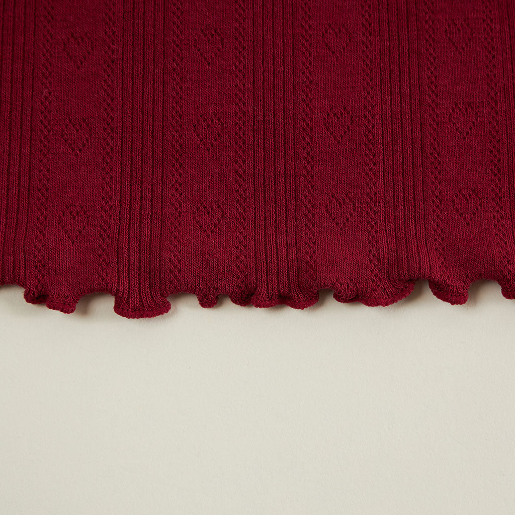 Burgundy Pointelle Lettuce Edge Shirt