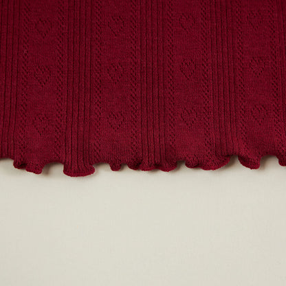 Burgundy Pointelle Lettuce Edge Shirt
