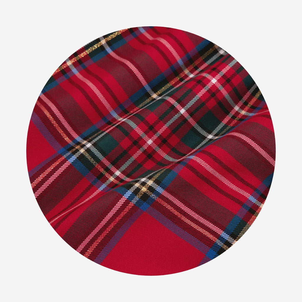 Red Tartan Plaid Oxford Collared Bodysuit & Tartan Overall Romper Set