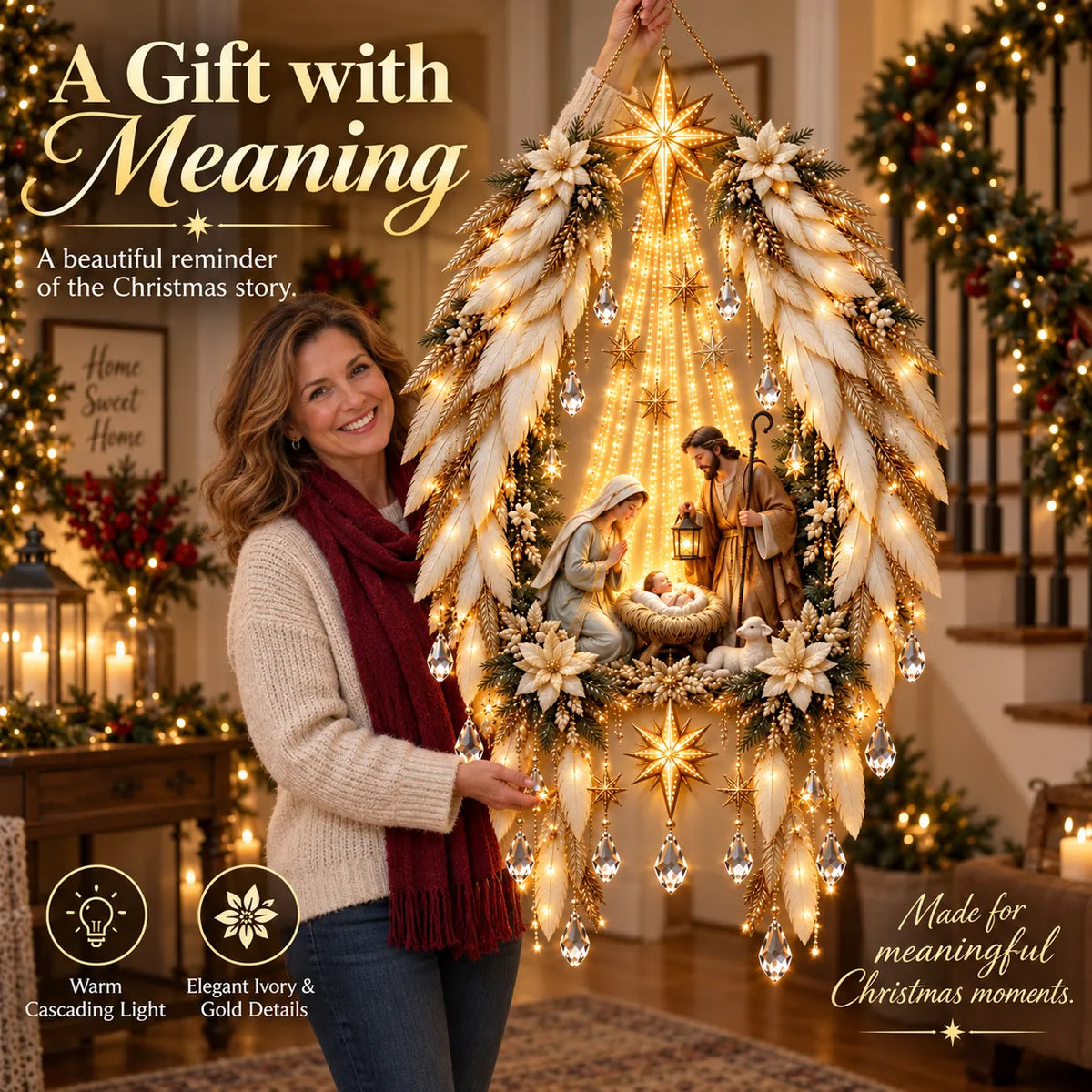 👼 3D Heavenly Angel Wings Nativity Light✨ – Lighted Christmas Wall Decor  ✈️