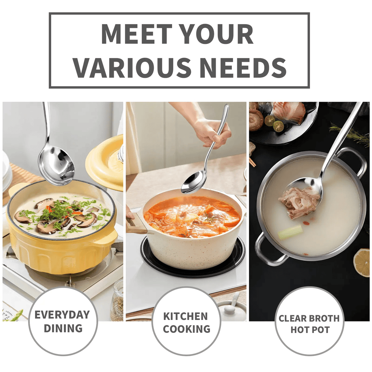 🍲 4/6 PCs Stainless Steel Soup Spoon Set