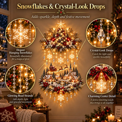 ✨Illuminated Christmas Tree & Village Wall Hanging | 🎄 Cascading Warm Lights for Living Rooms, Entryways & Staircases ✨