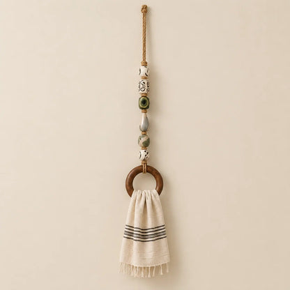 ✨ Decorative Beaded Towel Hanger with Rustic Wooden Ring 🪵