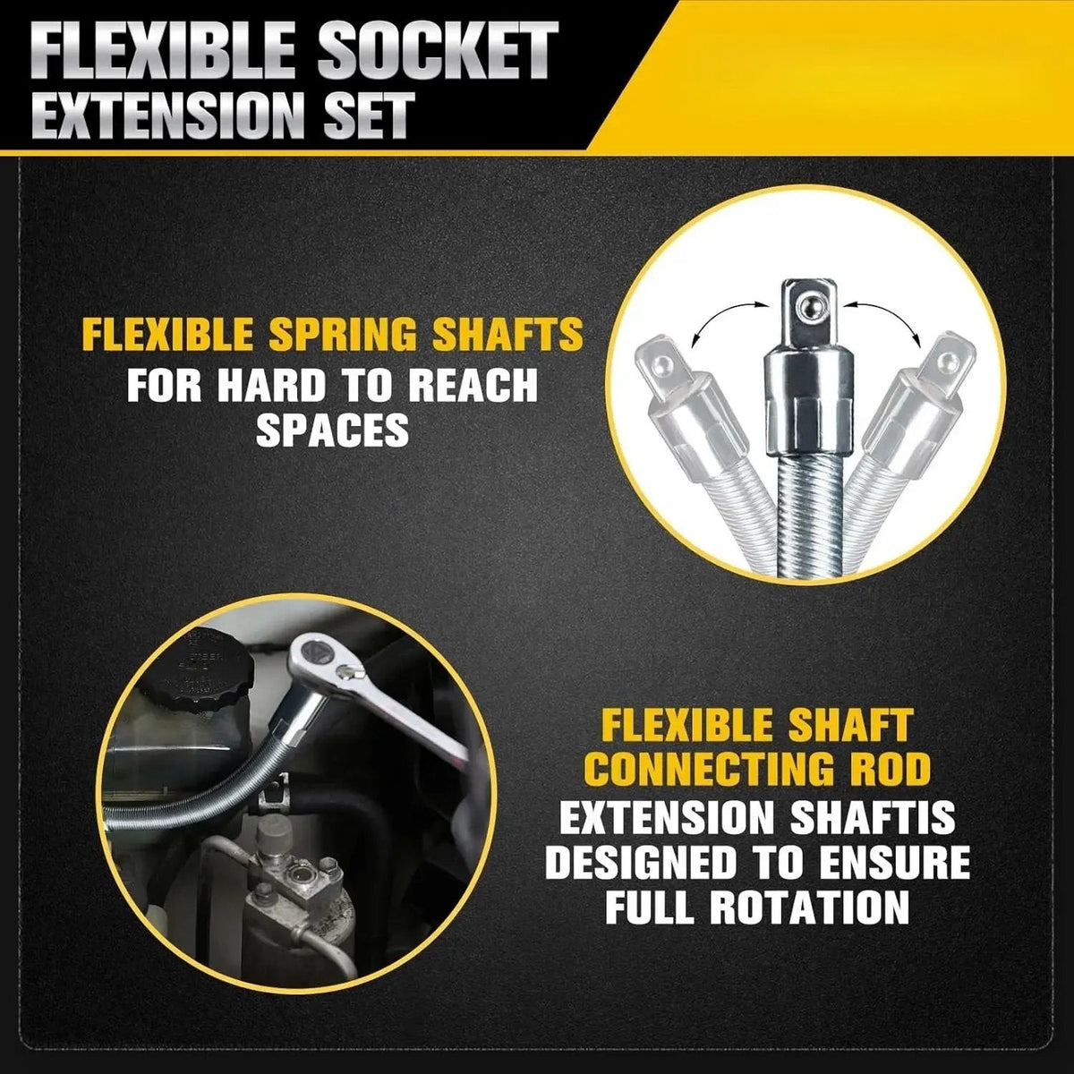 2026 Hot Sale💖1/2 Inch 35cm Socket Ratchet Wrench Set - 3 Bendable Shafts, Wrench Extender Tool, Connecting Rod