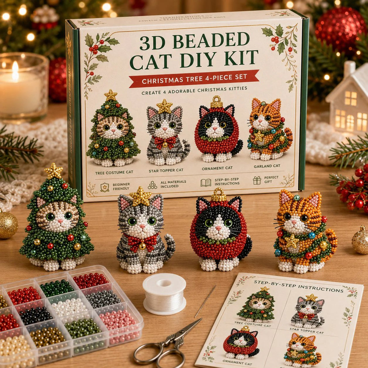 🐱✨ Create Your Own 3D Beaded Christmas Cats | Beginner-Friendly DIY Kit🎁Buy 2 | FREE Shipping