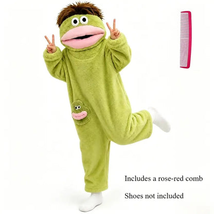 Big Mouth Monster Onesie Pajamas with Large Comb – Oversized Plush Fleece Hooded One Piece for Sleep & Party