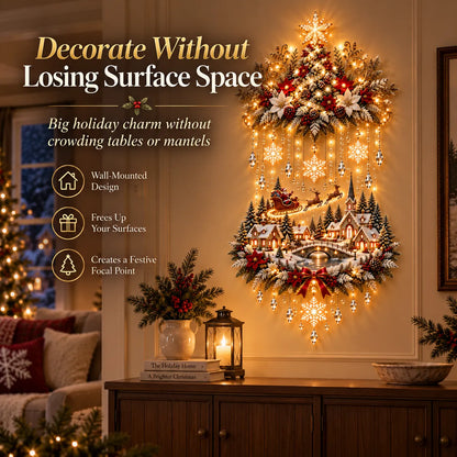 ✨Illuminated Christmas Tree & Village Wall Hanging | 🎄 Cascading Warm Lights for Living Rooms, Entryways & Staircases ✨