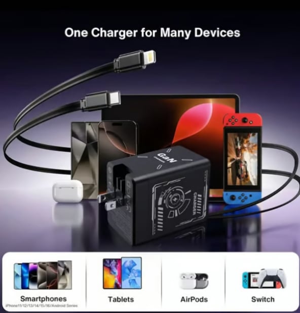 2-in-1 GaN Tryzovira 3.0  Charger with Retractable Cables