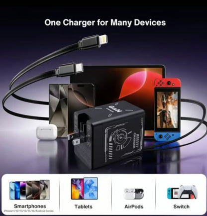2-in-1 GaN Tryzovira 3.0  Charger with Retractable Cables