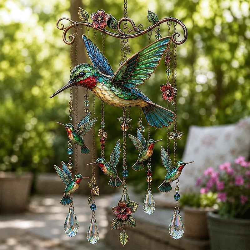 Graceful Hummingbird Crystal Wind Chime – Outdoor Garden Decor for Bird Lovers