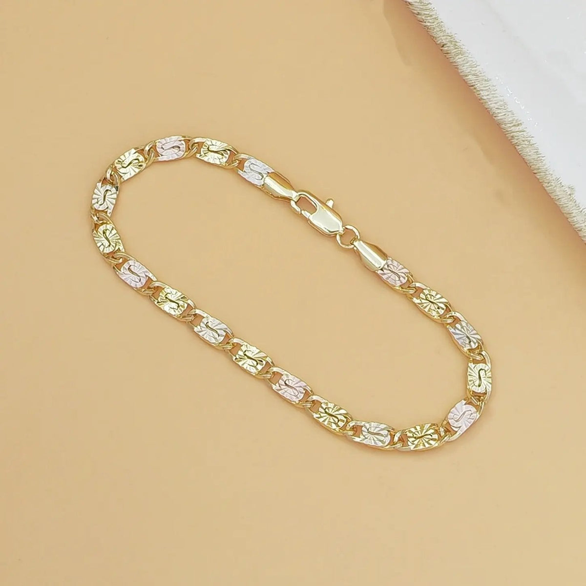 14K Gold Tri-Color Mariner Link Bracelet for Women