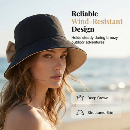 Women's Bowknot Wide Brim Sun Protective Hat