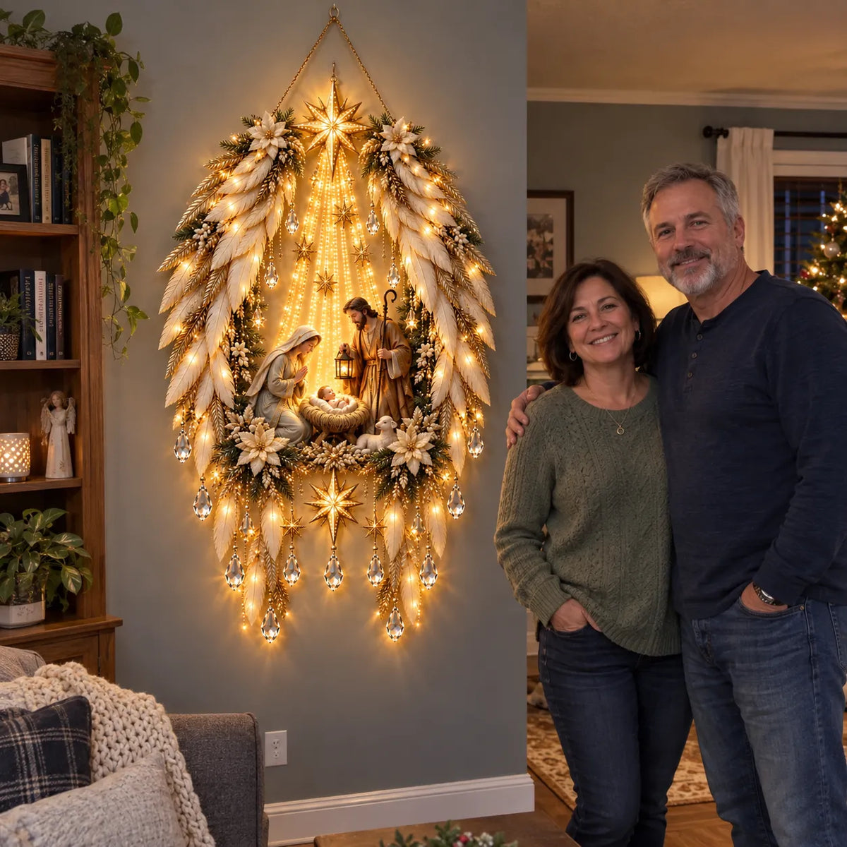 👼 3D Heavenly Angel Wings Nativity Light✨ – Lighted Christmas Wall Decor  ✈️