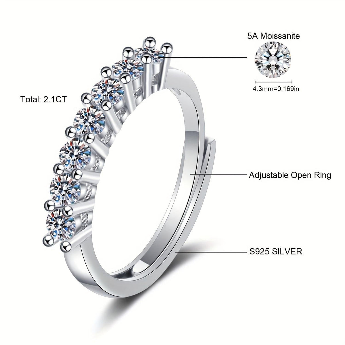 Sovereign™ 2.1CT Moissanite Eternity Ring 925 Silver. - foto 3