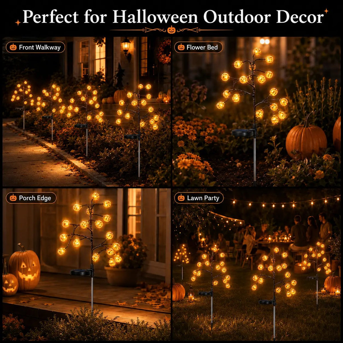 Pumpkin Solar Branch Lights - Halloween Garden Stakes