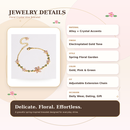 🩵🍃🌸Blooming Sakura Crystal Flower Bracelet – Elegant Floral Jewelry for Women