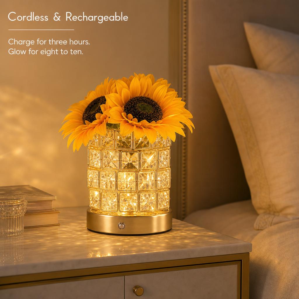 🌻 Rechargeable Sunflower Crystal-Style Table Lamp