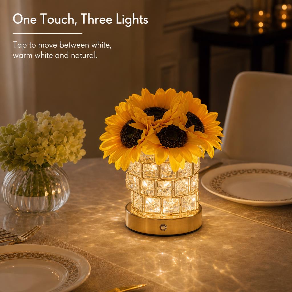 🌻 Rechargeable Sunflower Crystal-Style Table Lamp