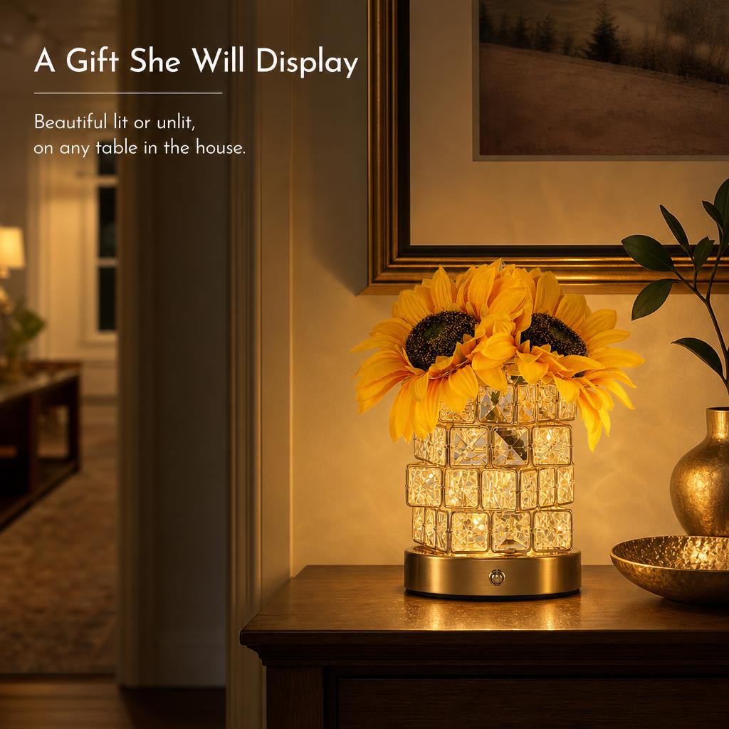 🌻 Rechargeable Sunflower Crystal-Style Table Lamp