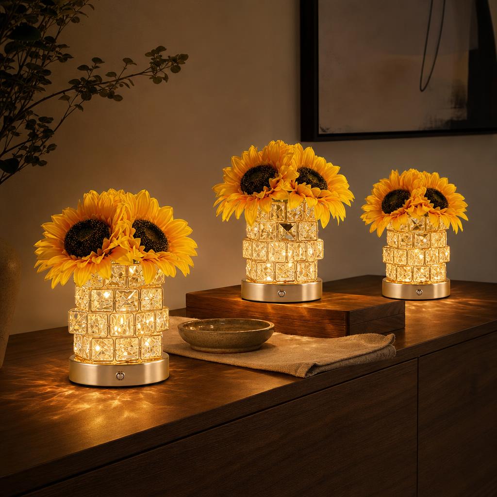🌻 Rechargeable Sunflower Crystal-Style Table Lamp
