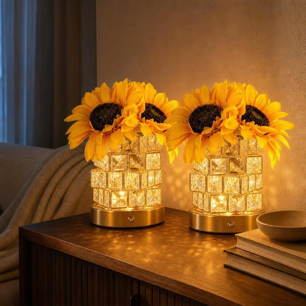 🌻 Rechargeable Sunflower Crystal-Style Table Lamp