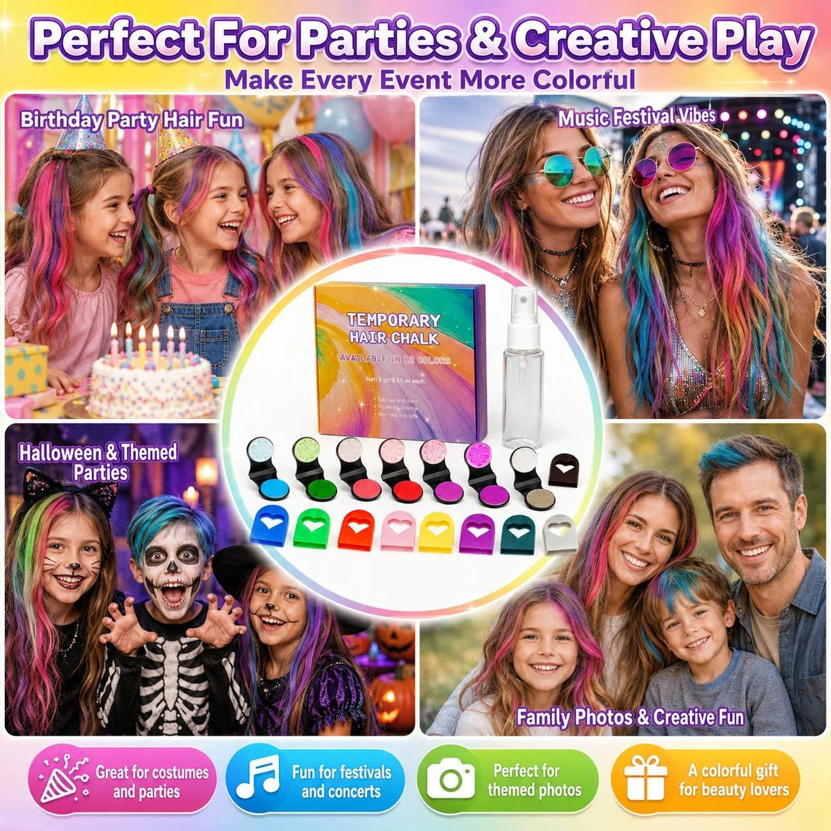 🌈Last Day 50% OFF🔥 - 🌈12-Color Temporary Hair Chalk Applicator Set