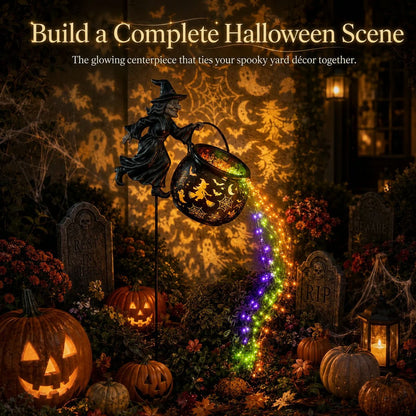 🎃🧙‍♀️ Halloween Witch Cauldron Projection Garden Light – Magical Outdoor Yard Decor