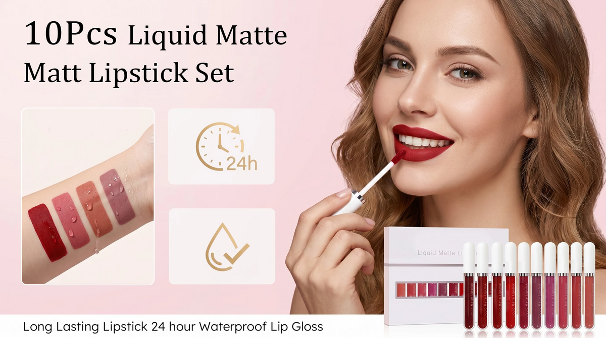 2026 Hot 49% OFF💖10Pcs Liquid Matte Matt Lipstick Set, Long Lasting Lipstick 24 hour Waterproof Lip Gloss