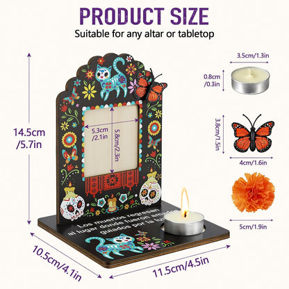 Día de los Muertos Complete Ofrenda Altar Kit – 10 Wooden Photo Frames with Marigolds & Accent Decor