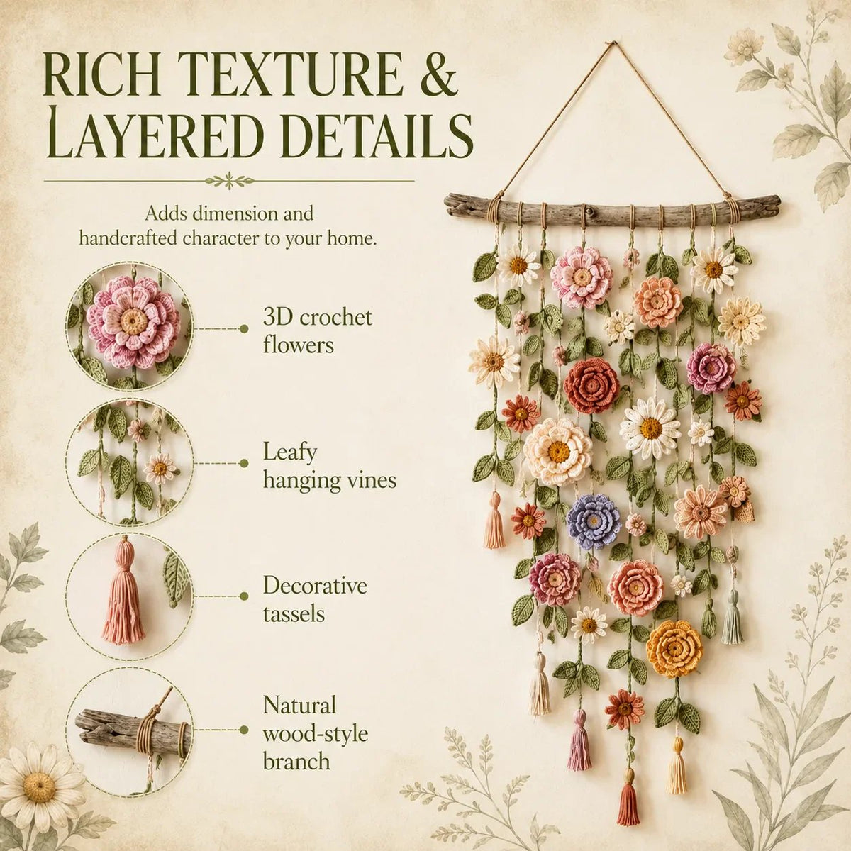 🌸LAST DAY SPECIAL PRICE!!🌸Crochet Flower Wall Hanging Decor