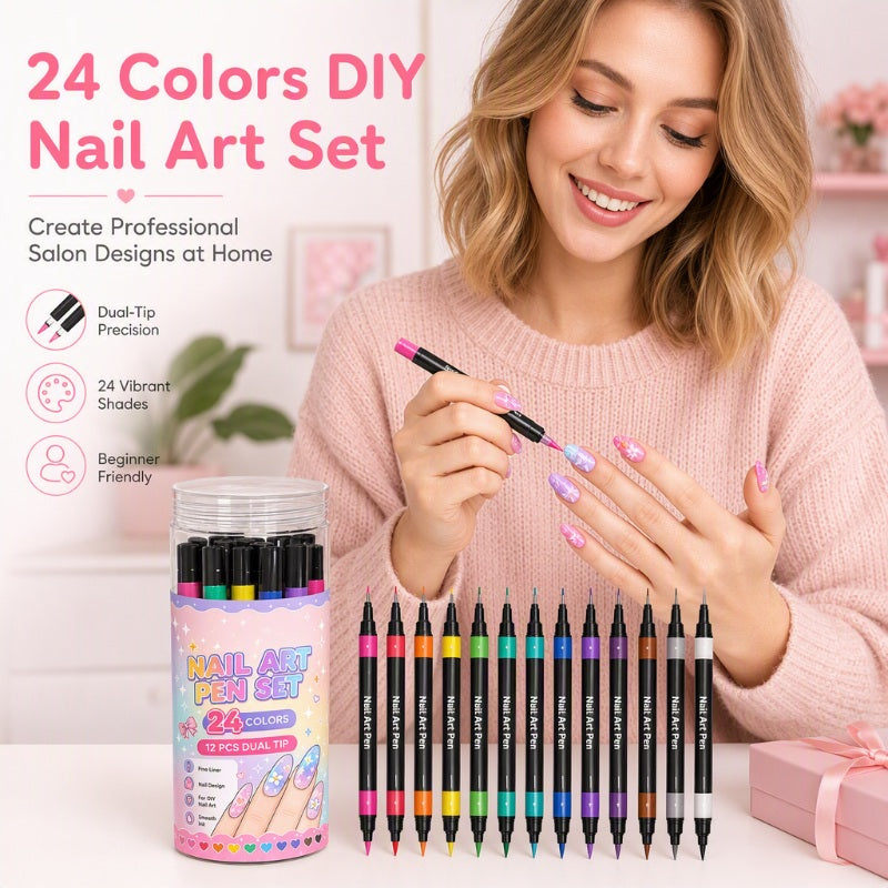 💥 LIMITED‑TIME 50% OFF! 💅 24 Colors Dual Ended Nail Art Pens Set – Creative, Salon‑Quality, Easy DIY ✨